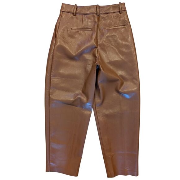 Aritzia Wilfred Effortless Pant Faux Leather Pleated Trousers Chestnut Brown 6 - Picture 5 of 8